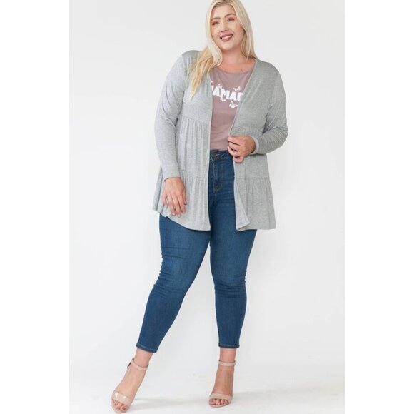 Womens Plus Size 1X Gray Tiered Open Cardigan Sweater - Picture 1 of 8